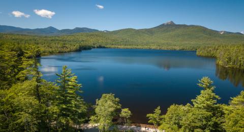 white mountains and lake